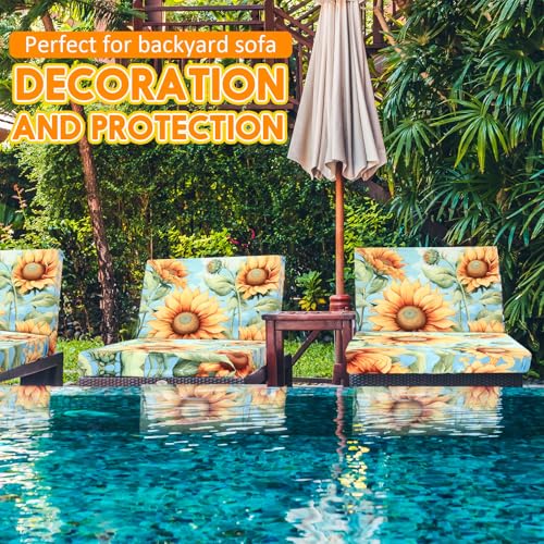 SmoothNovelty 8 Pcs Stretch Patio Cushion Covers Outdoor Couch Cushions Slipcovers Replacement Washable Furniture Protector with Elastic Bottom Reusable Furniture Protector, Sunflower Printed