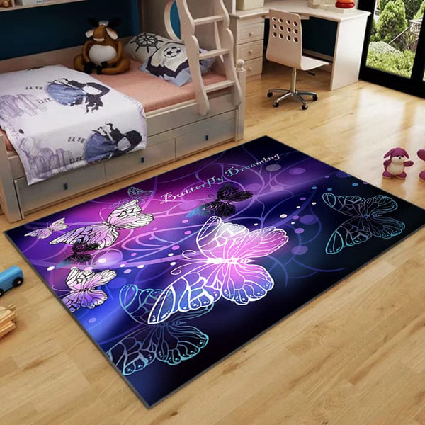 Sunnycitron Purple Butterfly Area Rugs Girls Player Rug Room Decor Teens Room Mat Carpet Decor for Bedroom Living Room Playroom Carpet (59"x39")
