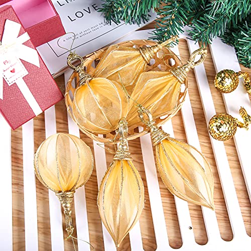 Christmas Ball Ornaments, 6pc Set Gold Rugby,Round Ball, Diamond Pendant Christmas Decorations Hanging,Suitable for Gifting Xmas Tree Decorations Wedding Party Holiday