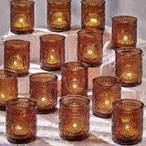Amber Votive Candle Holders Set of 36- Glass Tea Lights Candle Holders Bulk