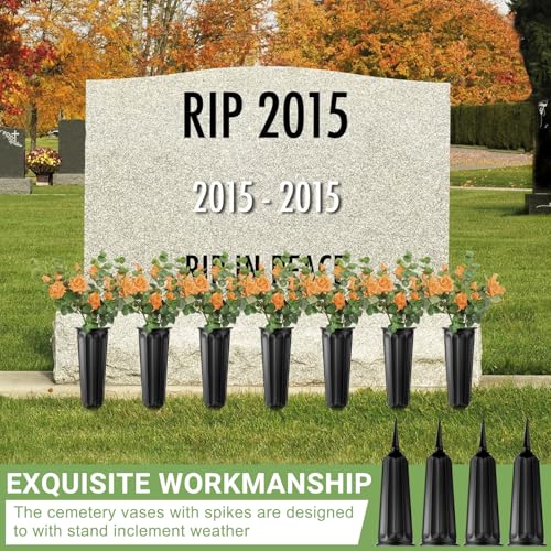 20 Pack Cemetery Vases with Spikes,Plastic Vases for Flowers,Grave Decorations for Cemetery,Grave Flower Holder,Memorial Floral Vase(Black)