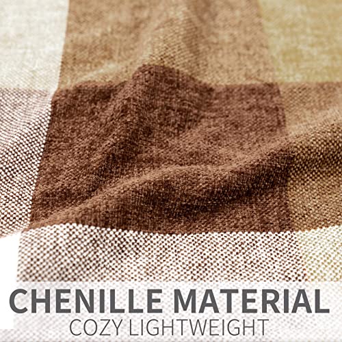 RECYCO Buffalo Plaid Chenille Throw Blanket, 50"x60", Brown Off White