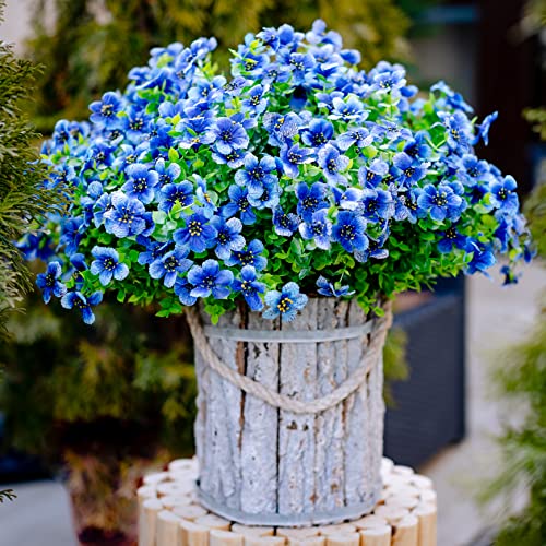 AXYLEX Artificial Flowers for Outdoors, 16 Bundles Fake Plants (Blue) | UV resistant faux plastic flowers, no fade artificial greenery – garden, patio, porch & home