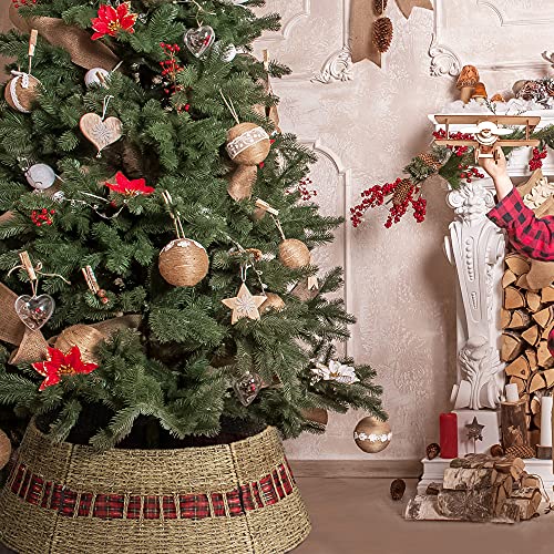 KI Store Christmas Tree Collar 28-Inch Red and Black Plaid Christmas Tree Decorations Alternative Tree Skirt Christmas Tree Ring