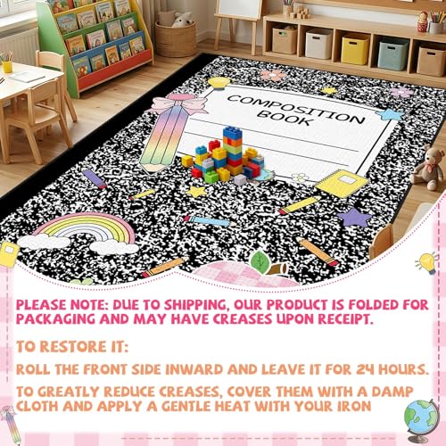 5x7.6 ft Composition Notebook Classroom Rug Black and White Educational Area Mat Composition Book Play Carpet Back to School Learning Mat for Preschool Nursery Kindergarten(Black White Notebook)