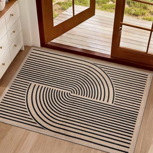 Tangsoo Easy Jute Rug,2x3 Washable Small Area Outdoor Rug for Entryway Modern Black Non-Slip Thin Small Throw Mat Farmhouse Indoor Carpet for Entry Kitchen Front Porch Entrance
