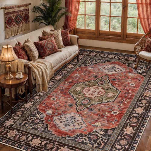 Tangsoo Oriental 5x7 Washable Area Rugs for Living Room, Non Slip Rug