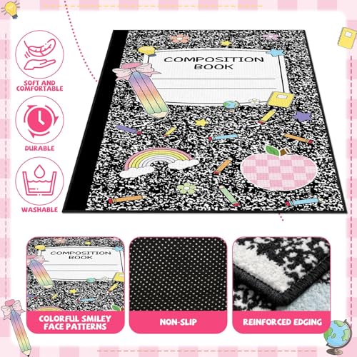 5x7.6 ft Composition Notebook Classroom Rug Black and White Educational Area Mat Composition Book Play Carpet Back to School Learning Mat for Preschool Nursery Kindergarten(Black White Notebook)
