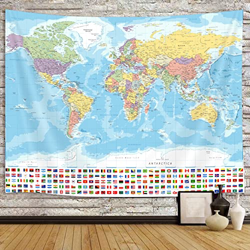 World Map Tapestry Wall Hanging, Map of The World with National Educational Walls Tapestries Room Decor, Boys Girls Kids Map Wall Tapestry for Bedroom Living Room Office Classroom (60X40")