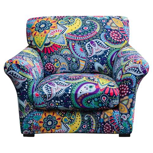 FORCHEER Armchair Slipcovers 2 Piece Printed Sofa Couch Covers with 1 Separate Cushion Couch Covers Washable Bohemia Style Sofa Slipcover with Elastic Bottom for Living Room (Armchair, Styles 1)