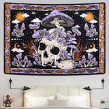 Uspring Mushroom Skull Wall Tapestry - Skeleton Leaves Hippie Large Purple for Bedroom, Wall Hanging (59.1 x 82.7 inches)