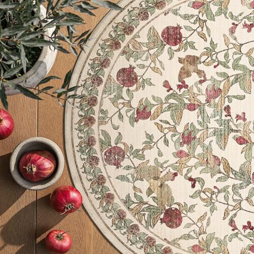 jinchan 8ft Round Rug Floral Vintage Washable Area Rug, Red/Green