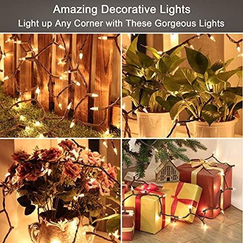 ODEETRONIC Clear Christmas Lights String, 21.63ft 100 Count Incandescent Brown Wire String Lights, UL Certified Outdoor Christmas Light, Connectable Indoor Tree Lights for Wedding Party, Warm White