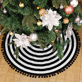 MACTING Christmas Black and White Tree Skirt, 30 Inch Annual Rings Tree Mat with Pom Poms for Xmas Tree Halloween Indoor Home Holiday Party Christmas Decorations
