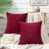 GAWAMAY Burgundy Red Chenille Throw Pillow Covers 16x16 Set of 2 for Couch