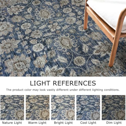 KOZYFLY 3x5 Entryway Rug Washable Vintage Area Rug Floral Blue