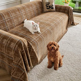 Couch Cover for Dogs Washable Sofa Cover, Sectional Couch Covers, Sofa Covers for 2 Cushion Couch, Non Slip Stripe Sofa Slipcovers Furniture Protector (Brown Checkered 71x134)