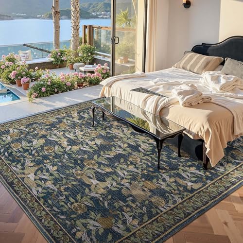 jinchan 8x10 Floral Vintage Washable Large Living Room Area Rug, Blue/Green