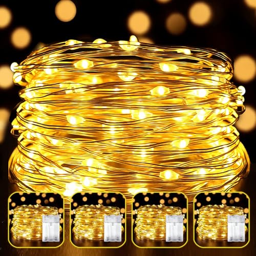 4 Pack LED Fairy Lights Battery Operated 20FT 60 LEDs Silver Wire String Lights Twinkle Lights Starry Fairy Lights for Bedroom Christmas Wedding Party Indoor Outdoor Decorations, Warm White