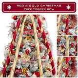 Hismir Christmas Tree Topper Bow, 53x13 Inches Large Christmas Bow with Glitter Streamer, Decorative Ribbon Bows for Xmas Tree Wreath Door Festival Home Decor(Red & Gold)
