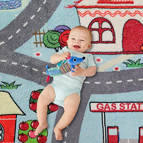 LIVEBOX Large Playroom Rug 5'x7' Kids Play Mat for Classroom, Road Traffic Carpet for Boys Girls Playing Cars Toys, City Life Nursery Car Rug for Toddlers Bedroom Kids Room
