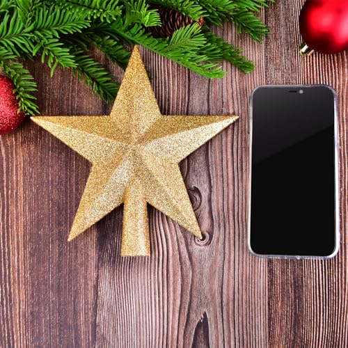 8 Inches Christmas Tree Top Crown Glitter Star Decoration (Golden)