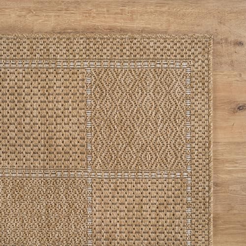 Beverly Rug Easy Jute Checkered Squared Entry Rug 2x3 Washable Durable Indoor Outdoor Area Rugs for Living Room Patio Office Stain Resistant Non Shedding Casual Indoor Outside Carpet 2 x 3 Natural