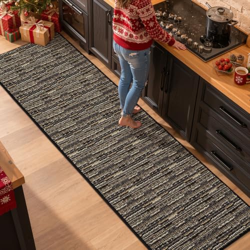 Kitchen Runner, 24"x79" Kitchen Mats for Floor, Black