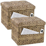 Bsketa Storage Ottoman, 17" Folding Velvet Foot Rest,Leopard Print 2 Pack