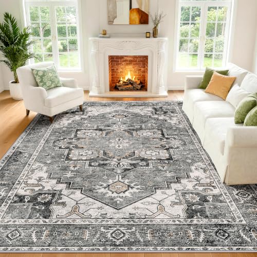 LIVELYGLOW 6x9 Retro Vintage Area Rug, Non-Slip Carpet, Gray Vintage