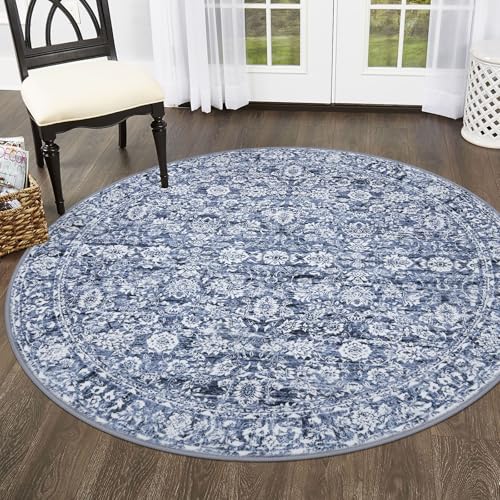 Washable 5ft Circle Round Rug, 5x5 Non-Slip Soft Circular Area Rugs