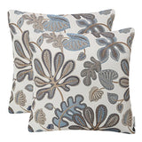 Mika Home Set of 2 Jacquard Tropical Leaf Pattern Throw Pillow Covers Decorative Pillowcase 20x20 Inches, Blue Cream