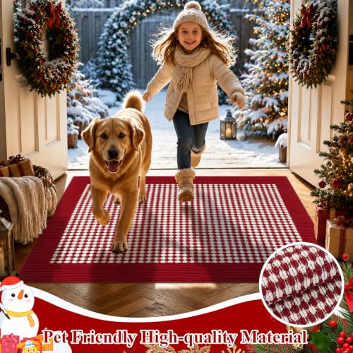 Christmas Indoor Door Mat Washable Red Xmas Dog Muddy Rug 2x3ft