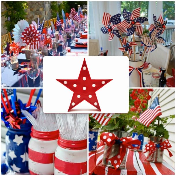 Patriotic Independence Day Red Star Decoration, Marquee Light LED Star Sign Tabletop Decor for USA Celebrations