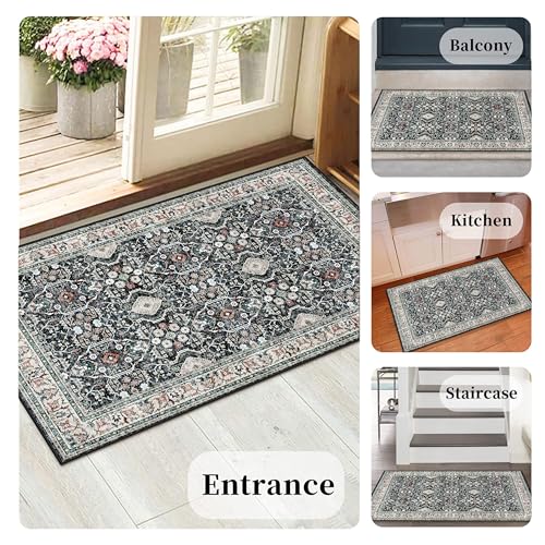 Non Slip Runners for Hallways,Washable Hallway Runner Rug,Long Ultra Soft Kitchen Runner Rug,Non Shedding Accent Farmhouse Runner Rugs (Black, 2 X 3)