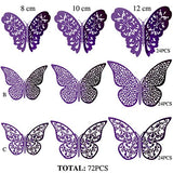 Bememo 72 Pieces 3D Butterfly Wall Decals Sticker Decal Wall Decor Art Decorative Sticker 3 Sizes for Room Offices Bedroom Bathroom Living Room Decor(Purple)