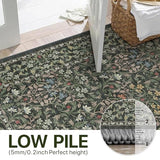 3x5 Washable Area Rug for Living Room, Vintage Floral, Olive Green