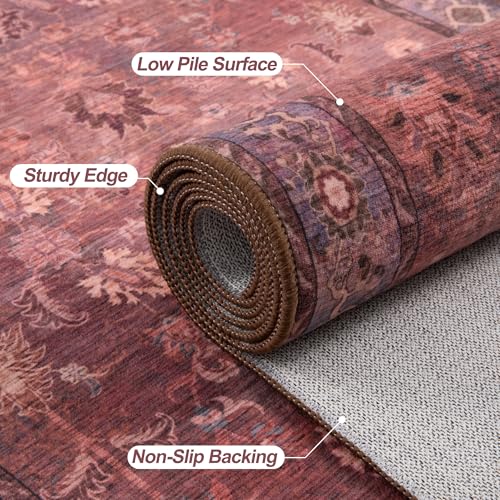 Tangsoo 2.6x12 Long Runner Rug for Hallway Non Slip,Washable Rust Red Rug
