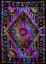 ANJANIYA Burning Sun Tie Dye Tapestry, Celestial Sun Moon Star Planet Bohemian Poster Tapestry Tarot Wall Hanging Boho Hippie Hippy Beach Coverlet Curtain (Purple Multi, 30"X40")