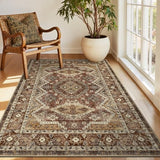 Rugland 3x5 Area Rug Non Slip Rug, Vintage Washable Entryway Rug, Rust