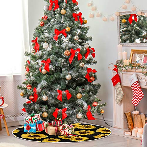 Moudou Sunflower Tree Skirt Xmas Tree Skirts Mat for Holiday Party Indoor Outdoor Home Office Decoration, 36 Inch