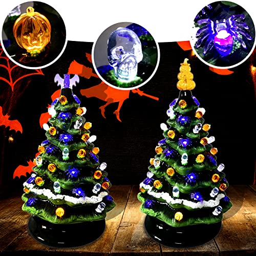 117Pcs Replacement Lights Bulbs/Tree Pegs for Halloween Ceramic Trees Including Skull/Pumpkin Head/Spider & 2Pcs Themed Tree Tops (Including Bat/Triple Pumpkin)