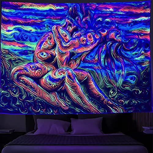 SparkLia Blacklight Lover Tapestry, Colorful Abstract Art of Love Kiss UV Reactive Neon Tapestries, Woman Glow in the Dark Wall Hanging Home Décor for Bedroom - 51.2" x 59.1"
