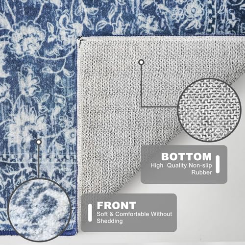 Area Rug 3x5 Washable Entryway Rug Non Slip Blue Kitchen Rugs