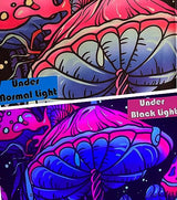 TUGCAY Blacklight Mushroom Tapestry, Glow In The Dark Tapestry Black Light Plant Fantasy UV Reactive Mushroom Butterfly Moon Tapestries Posters Wall Hanging for Bedroom Dorm Decor(50"x60")