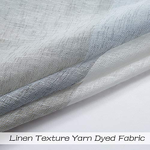 Central Park Gray and Smoke Blue Stripe Sheer Color Block Window Curtain Panel Linen Window Treatment for Bedroom Living Room Farmhouse 84 inches Long with Grommets, 2 Panel Rustic Drapes