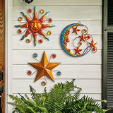 Limygus Metal Wall Art Sculpture, Set of 3 - Celestial Wall Decoration - Sun Moon Star Decorative Silhouette - Waterproof Wall Hanging Decor for Home Office, Bedroom, Bathroom, Living Room