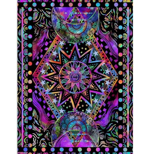 Blacklight Sun and Moon Tapestry Glow in The Dark Neon Hippie Bohemian Tapestries for Bedroom Aesthetic UV Reactive Purple Celestial Tie Dye Tapestry Wall Hanging for Living Room Dorm (40'' × 30'')