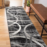 Rugshop Wavy Circles Modern Fade-Resistant Runner Rug Black 2' x 10'