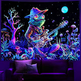 Galoker Blacklight Frog Tapestry Fantasy Neon Mushroom Tapestries UV Reactive Plant Floral Wall Tapestry Galaxy Space Tapestries Wall Hanging for Home Decor(H51.2×W59.1 inches)